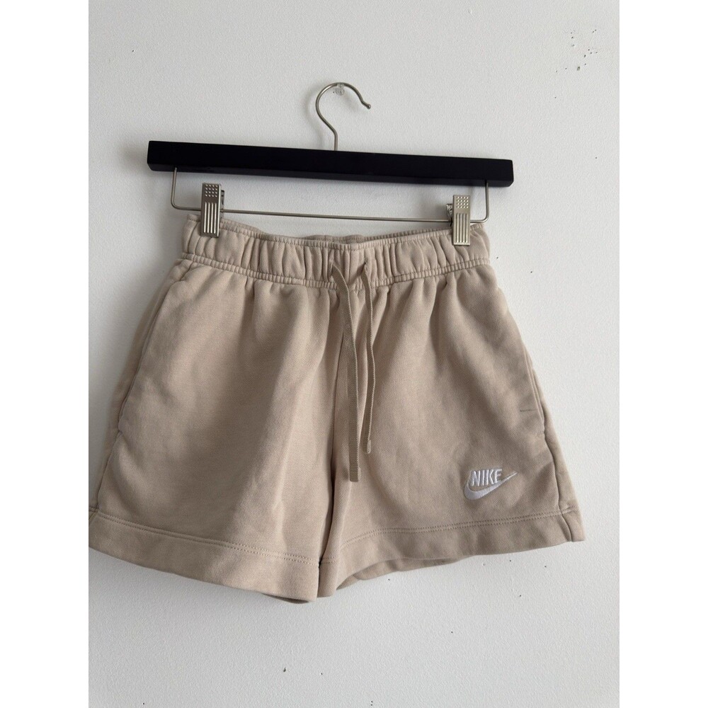 Nike Sportswear Beige Fleece Shorts Women’s XS Drawstring Logo